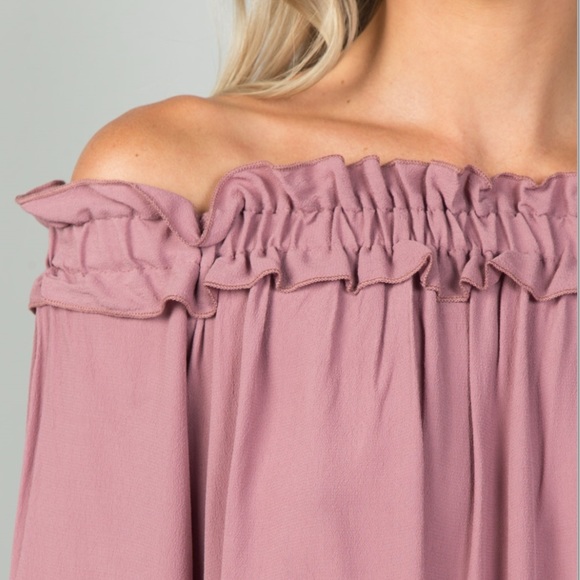 MAUVE OFF THE SHOULDER FRILLY TOP - Picture 5 of 5